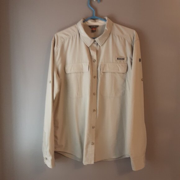 Eddie Bauer UPF Guide Tan/Cream Long-Sleeved Button Up Tech Shirt,  Large Tall - Picture 1 of 14